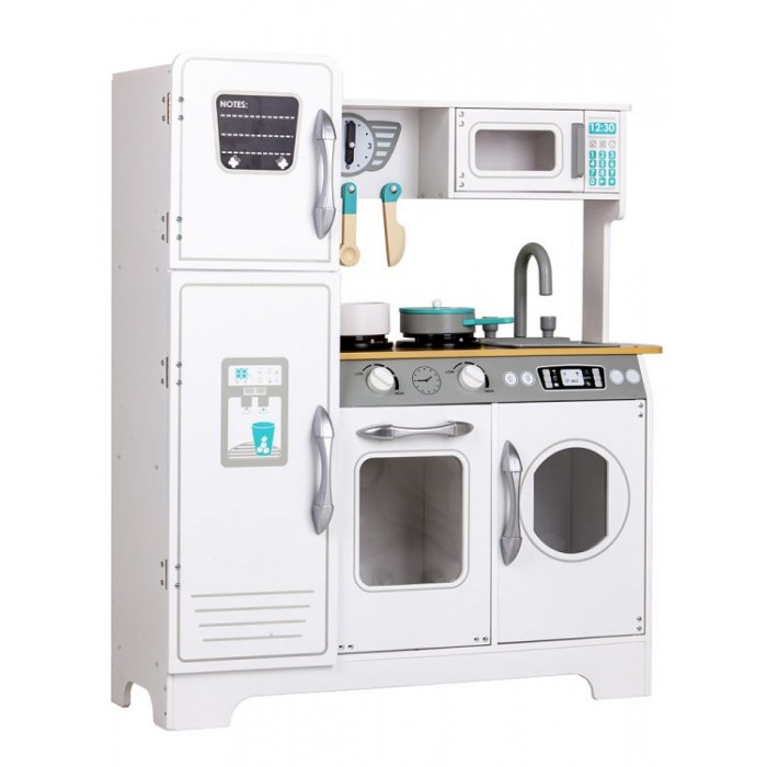 Bucatarie alba cu masina de spalat si accesorii pentru copii Bucatarioara din lemn cu accesorii incluse